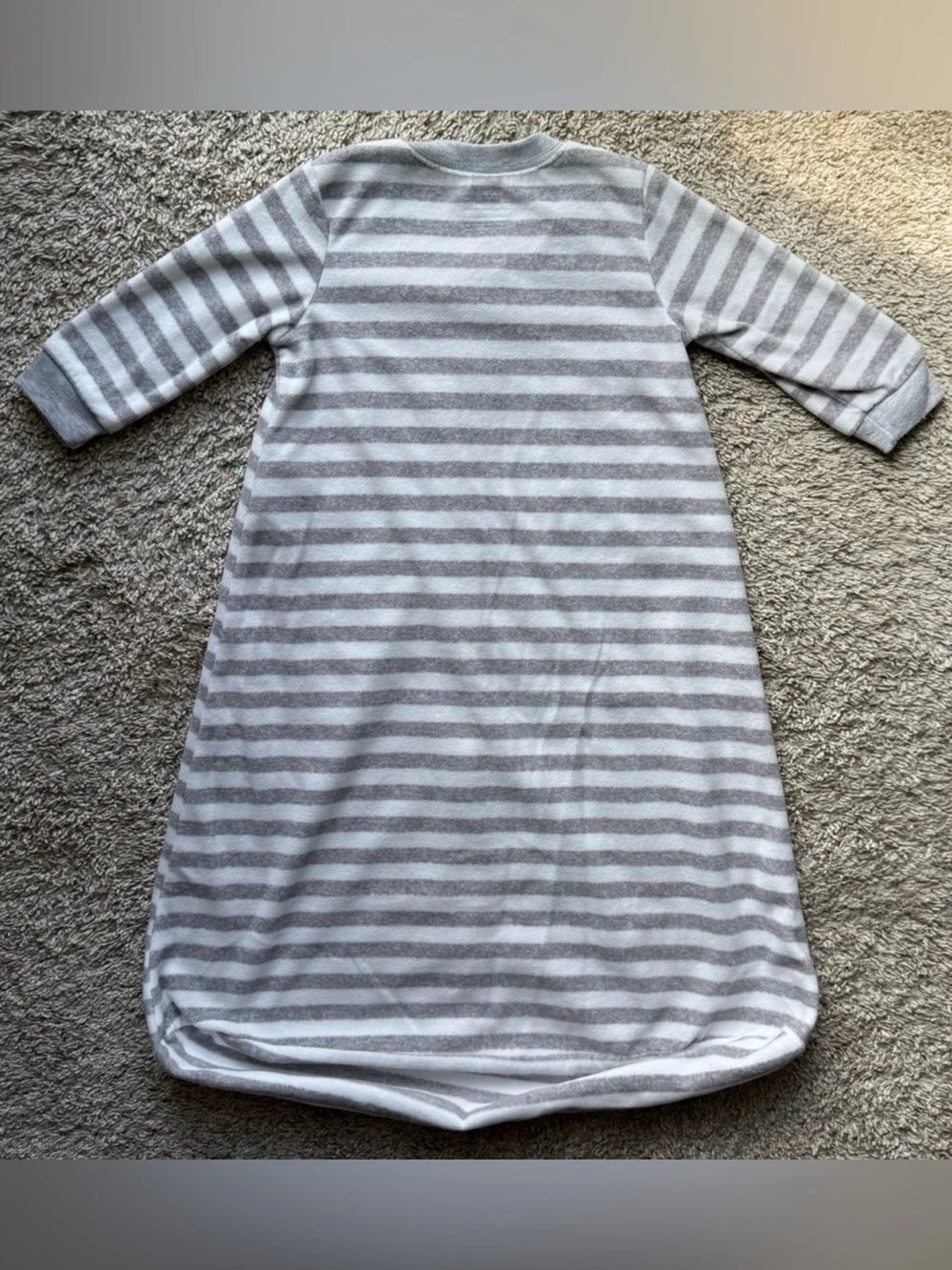 Carter’s Baby Sleep Gown Gray White Striped Elephant Fleece 6-9 Months Cozy